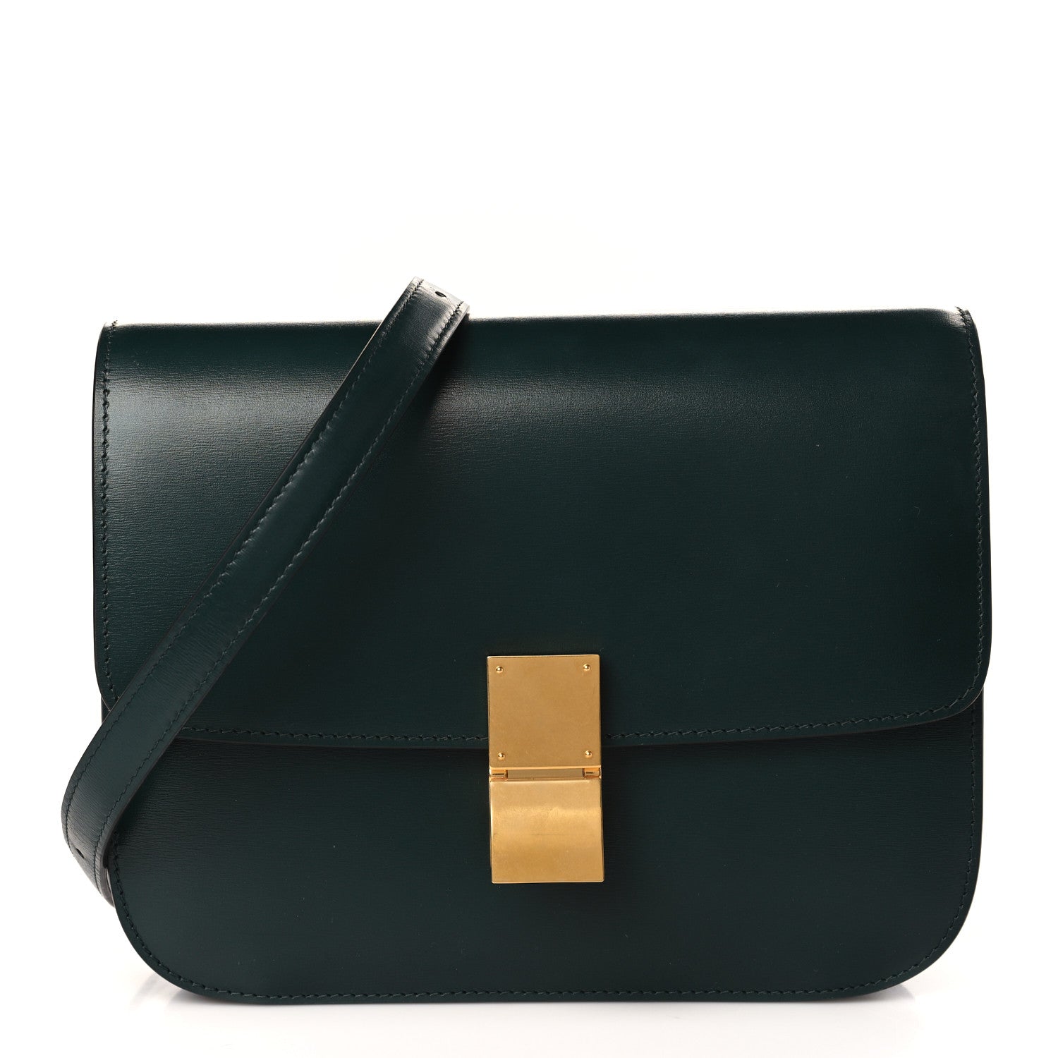 Celine Box Calfskin Medium Classic Box Flap Bag in Amazone
