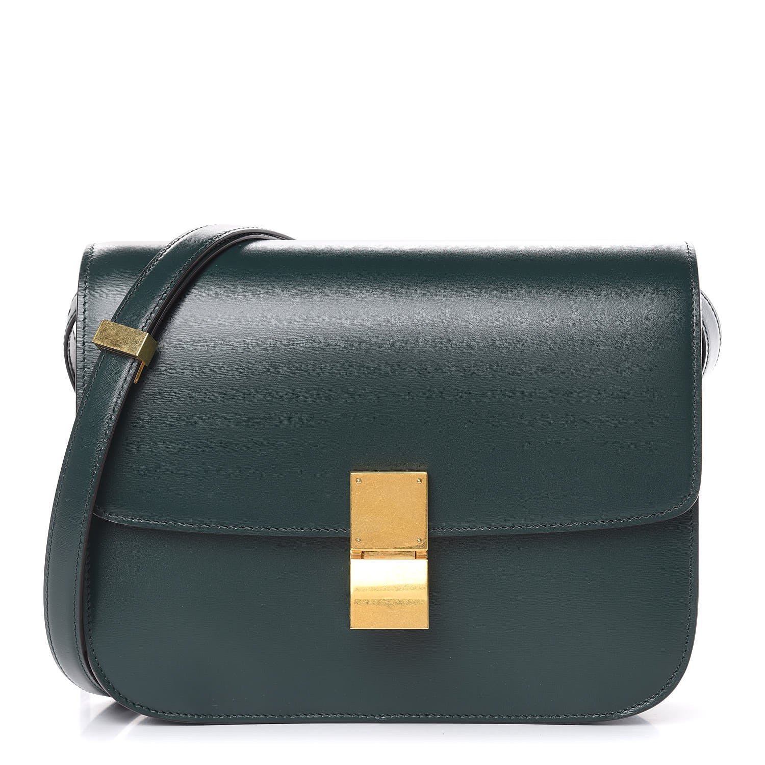 Celine Box Calfskin Medium Classic Box Flap Bag in Dark Green