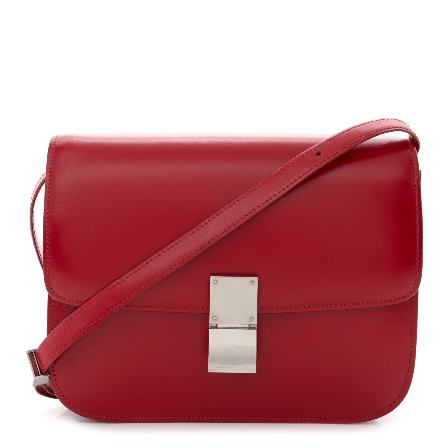 Celine Box Calfskin Medium Classic Box Flap Bag in Red