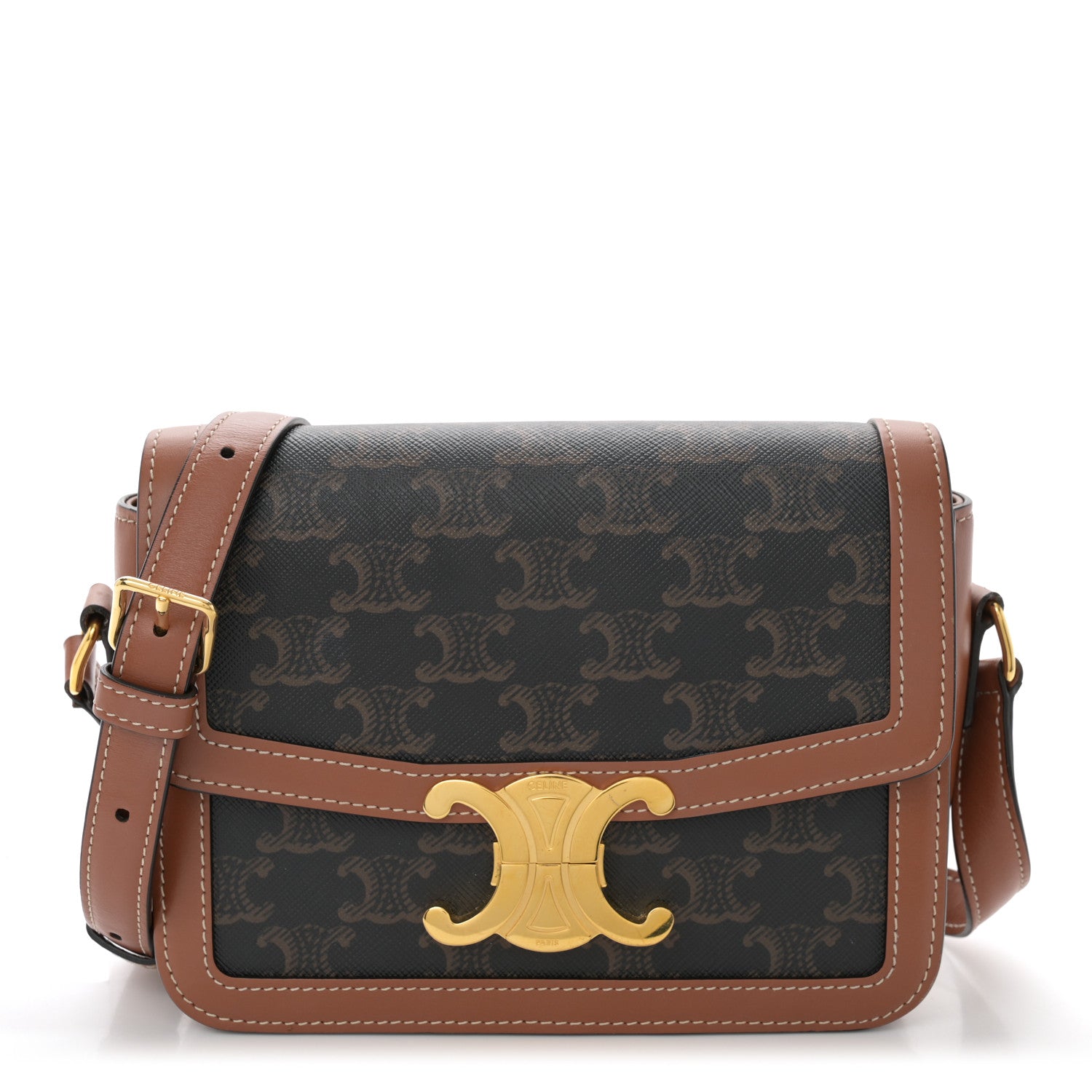 Celine Calfskin Triomphe Canvas Teen Triomphe Bag Tan