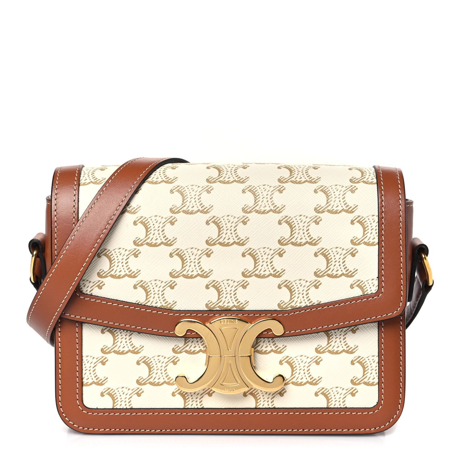 Celine Calfskin Triomphe Canvas Teen Triomphe Bag White