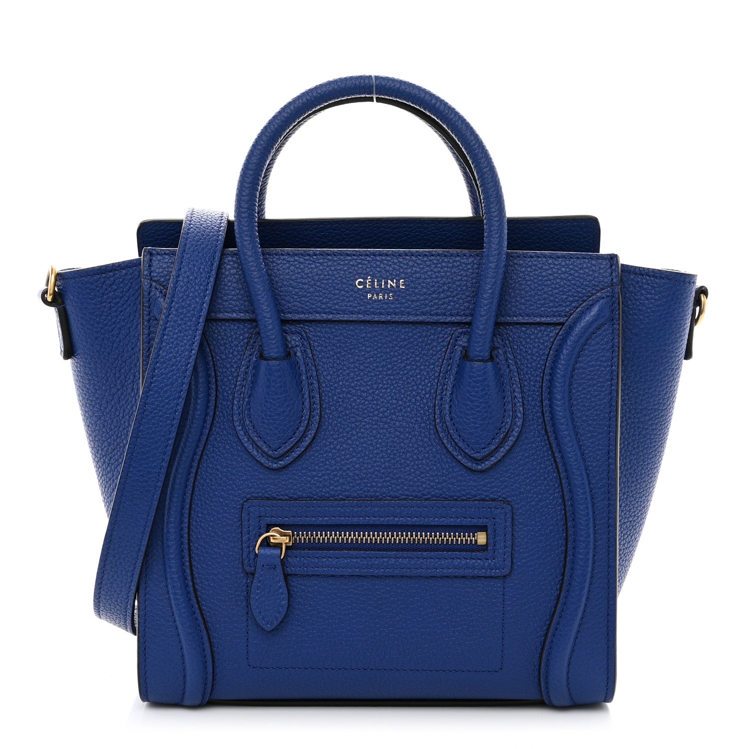 Celine Drummed Calfskin Nano Luggage in Indigo