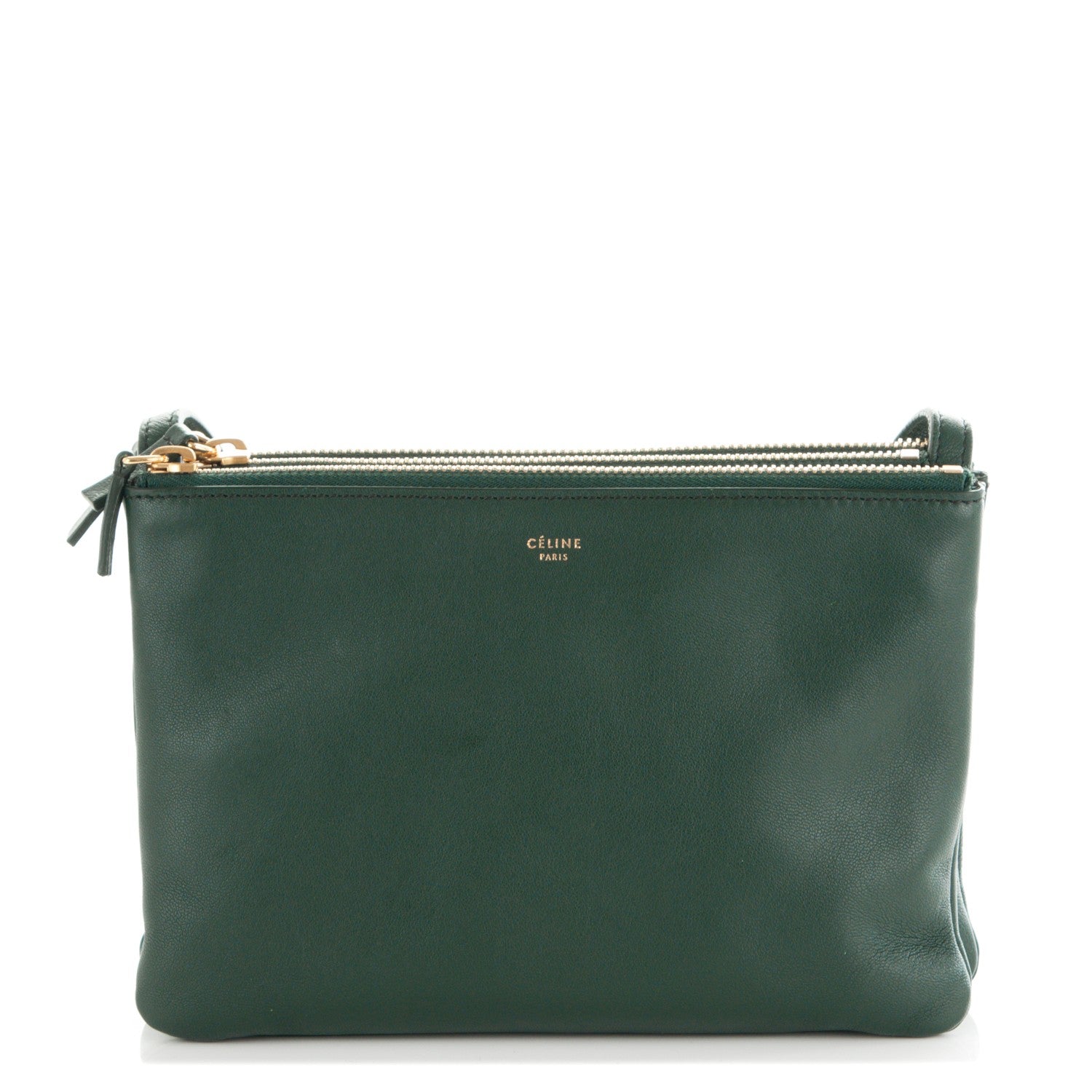 Celine Lambskin Small Trio Crossbody Bag Dark Green