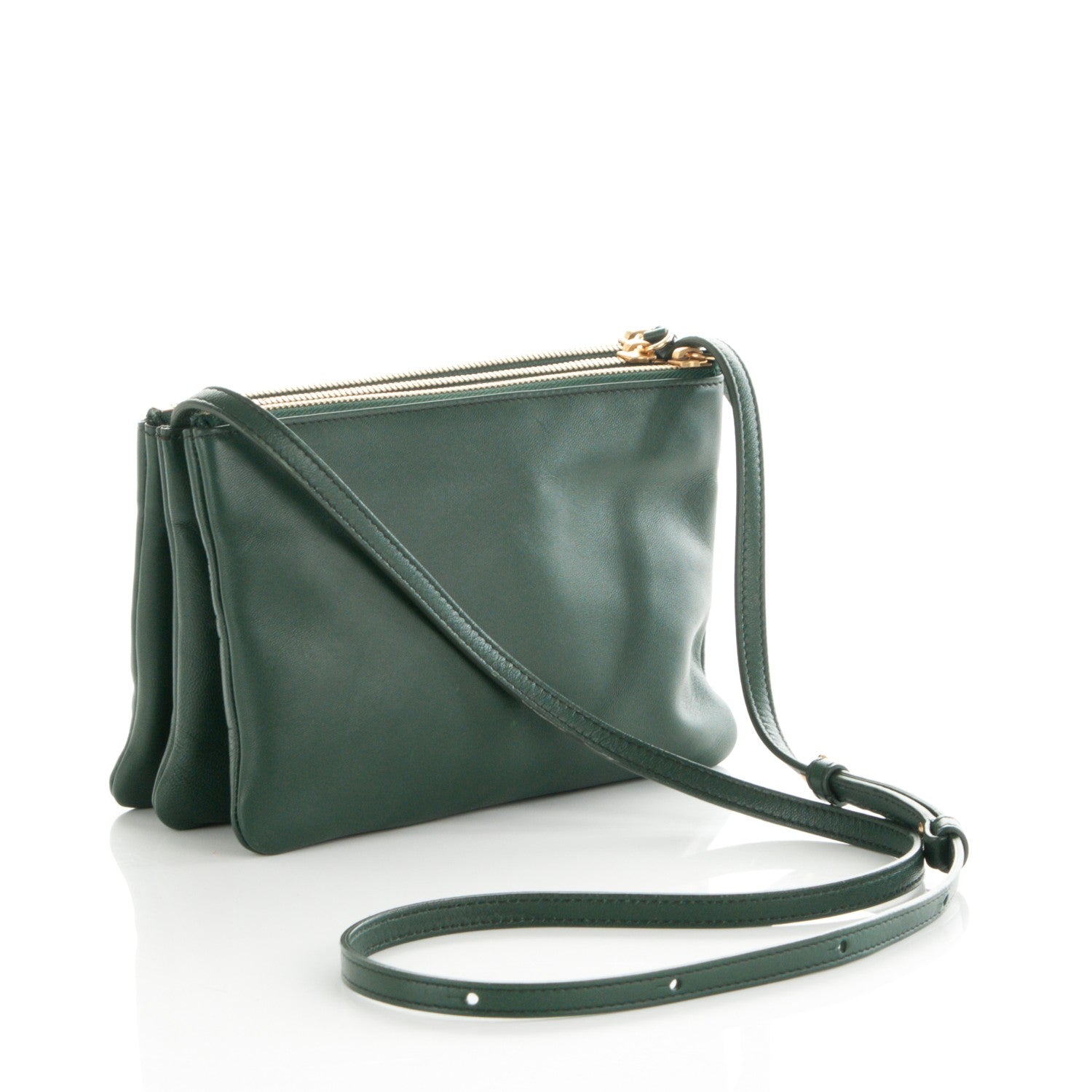 Celine Lambskin Small Trio Crossbody Bag Dark Green back view
