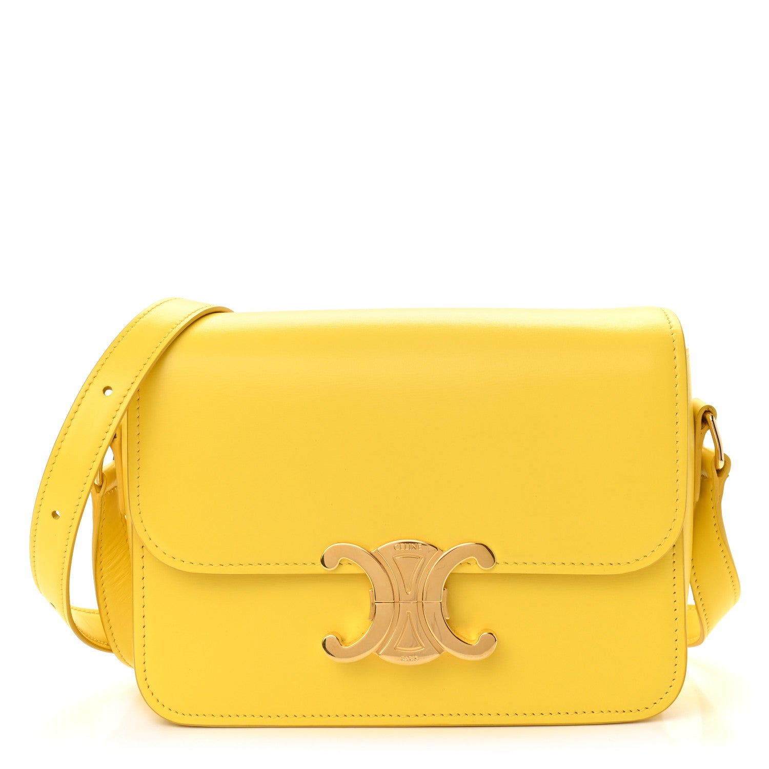 Celine Shiny Calfskin Medium Triomphe in Citron