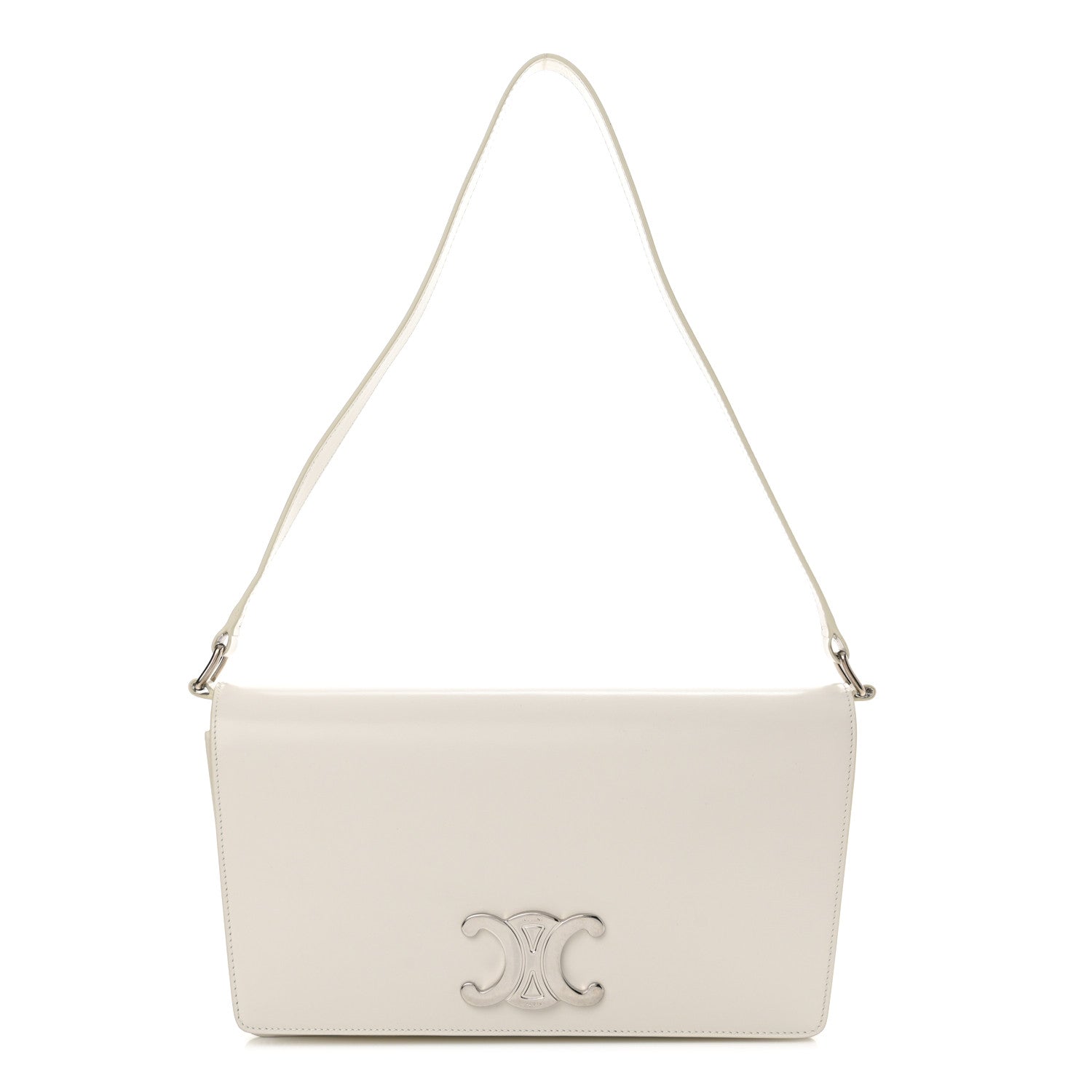 Celine Shiny Calfskin Trapeze Triomphe Bag in White