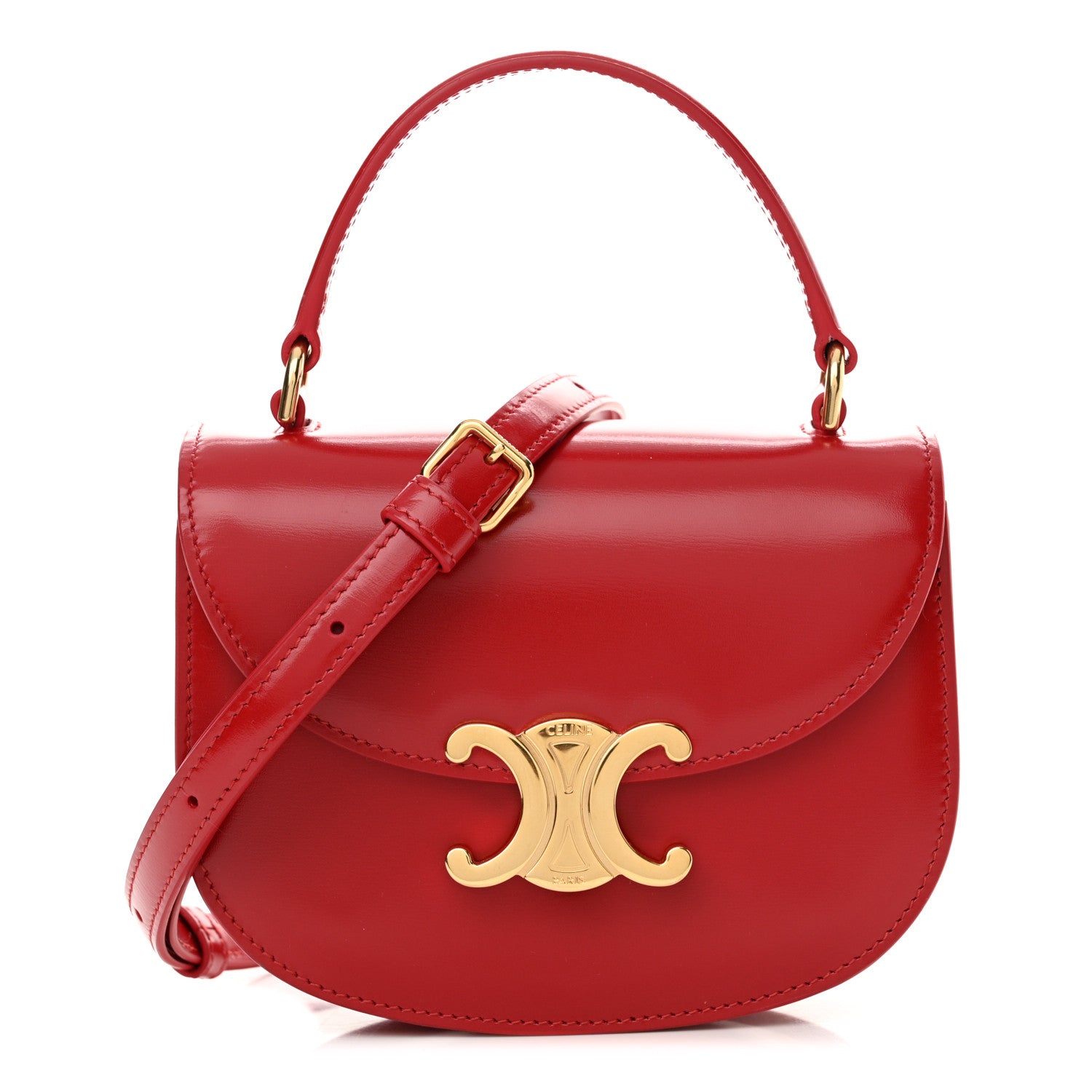 Celine Shiny Calfskin Triomphe Mini Besace Clea in Red