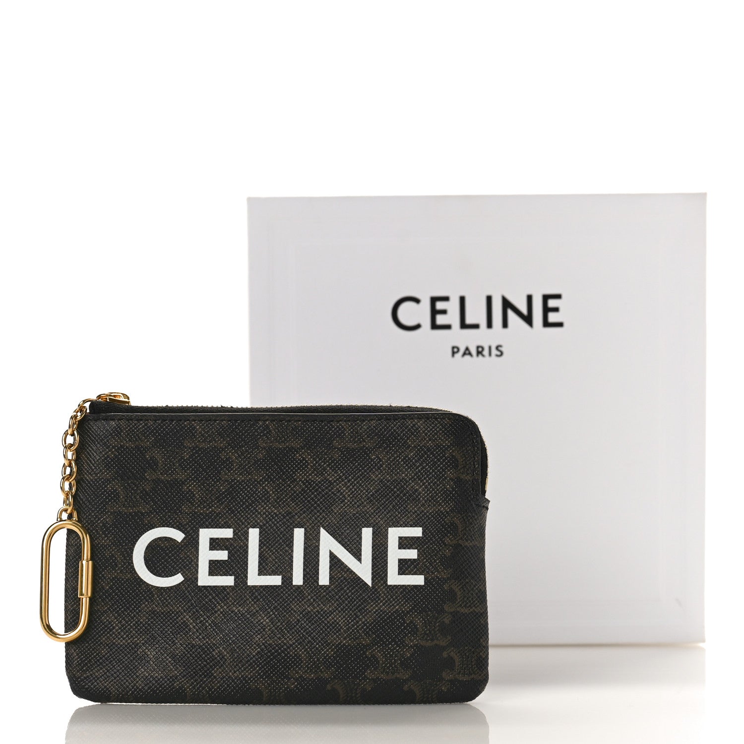 Celine Triomphe Canvas Logo Coin and Card Pouch With Hook Black-box