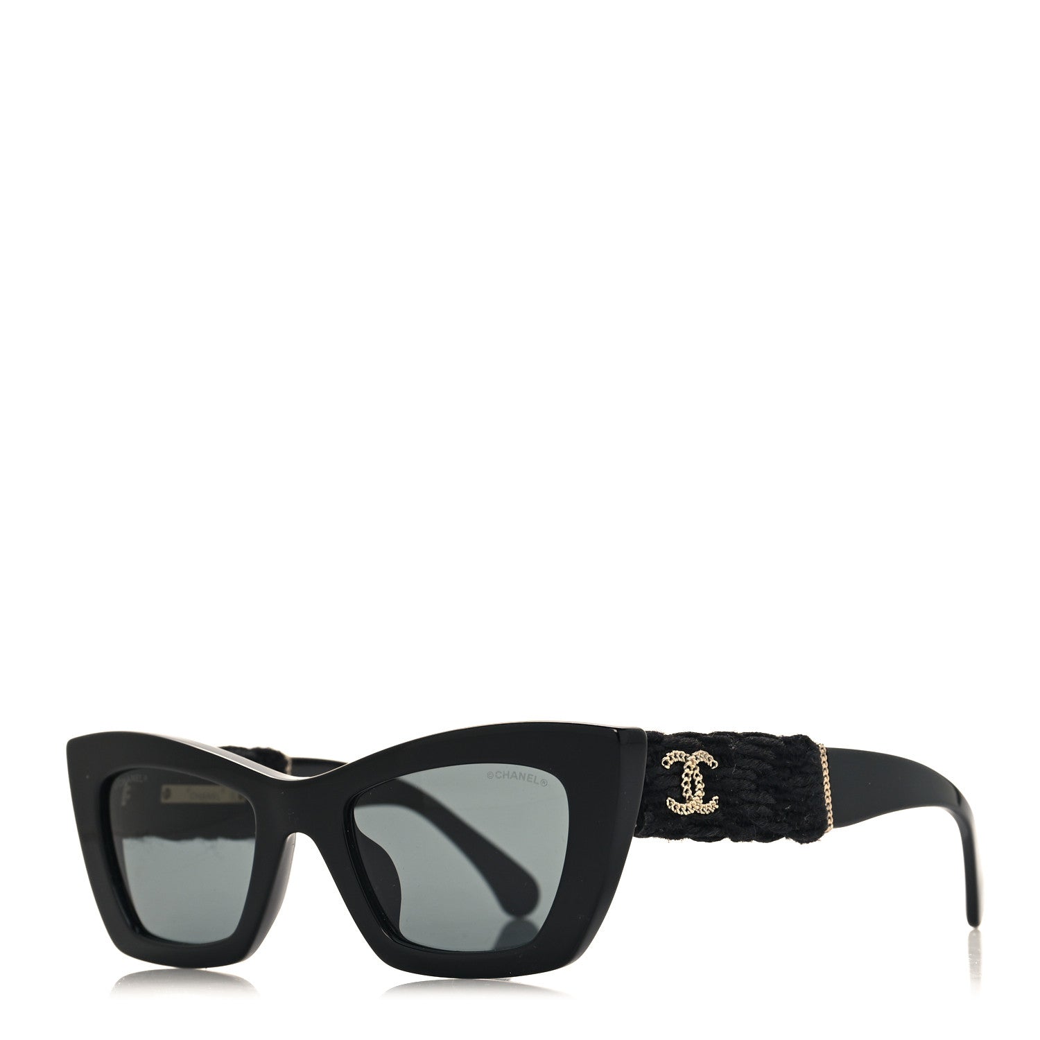 Chanel Acetate Tweed CC Cat Eye Sunglasses 71550A in Black