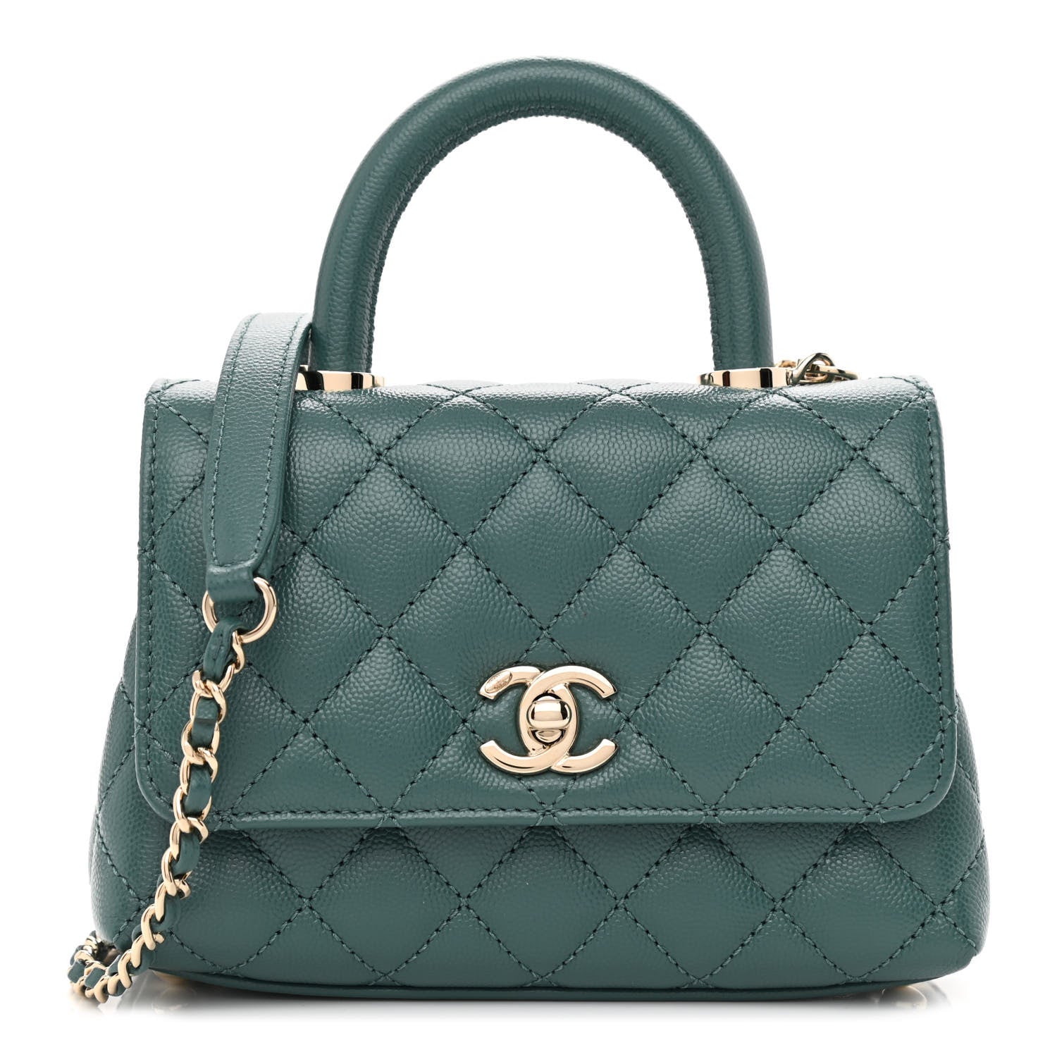 Chanel Caviar Quilted Extra Mini Coco Handle Flap Green
