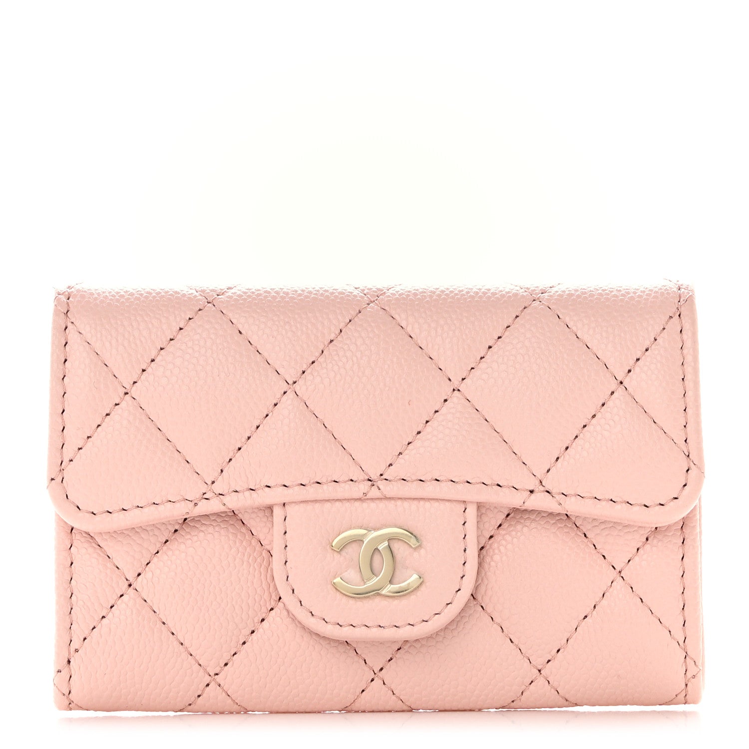 Chanel Caviar Quilted Flap Card Holder Wallet Light Pink
