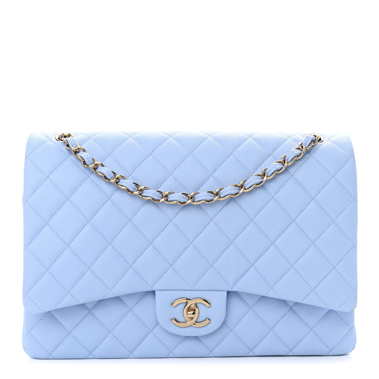 Chanel Caviar Quilted Maxi Double Flap Light in Blue