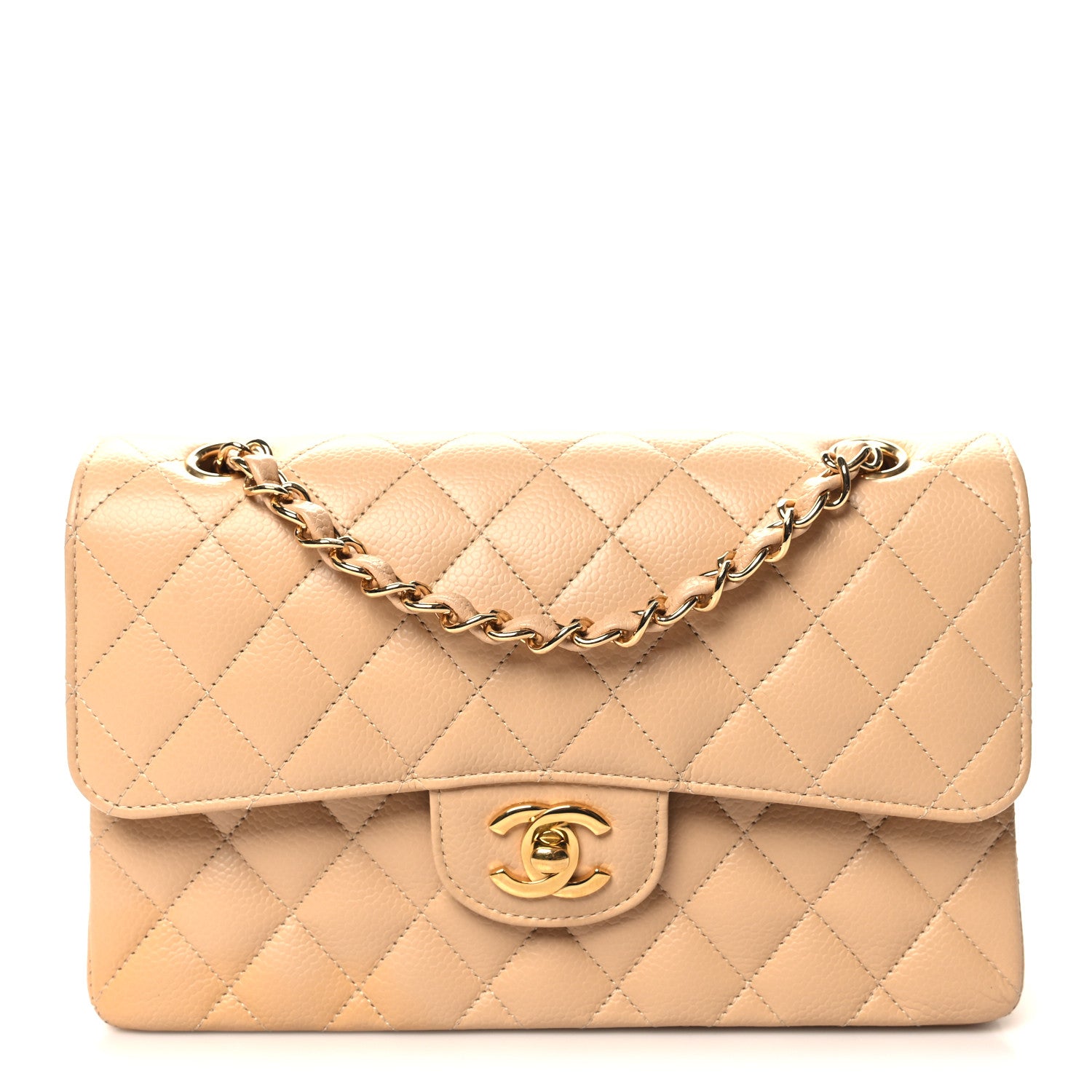 Chanel Caviar Quilted Small Double Flap Beige