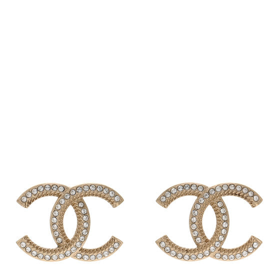 Chanel Crystal CC Earrings Light Gold