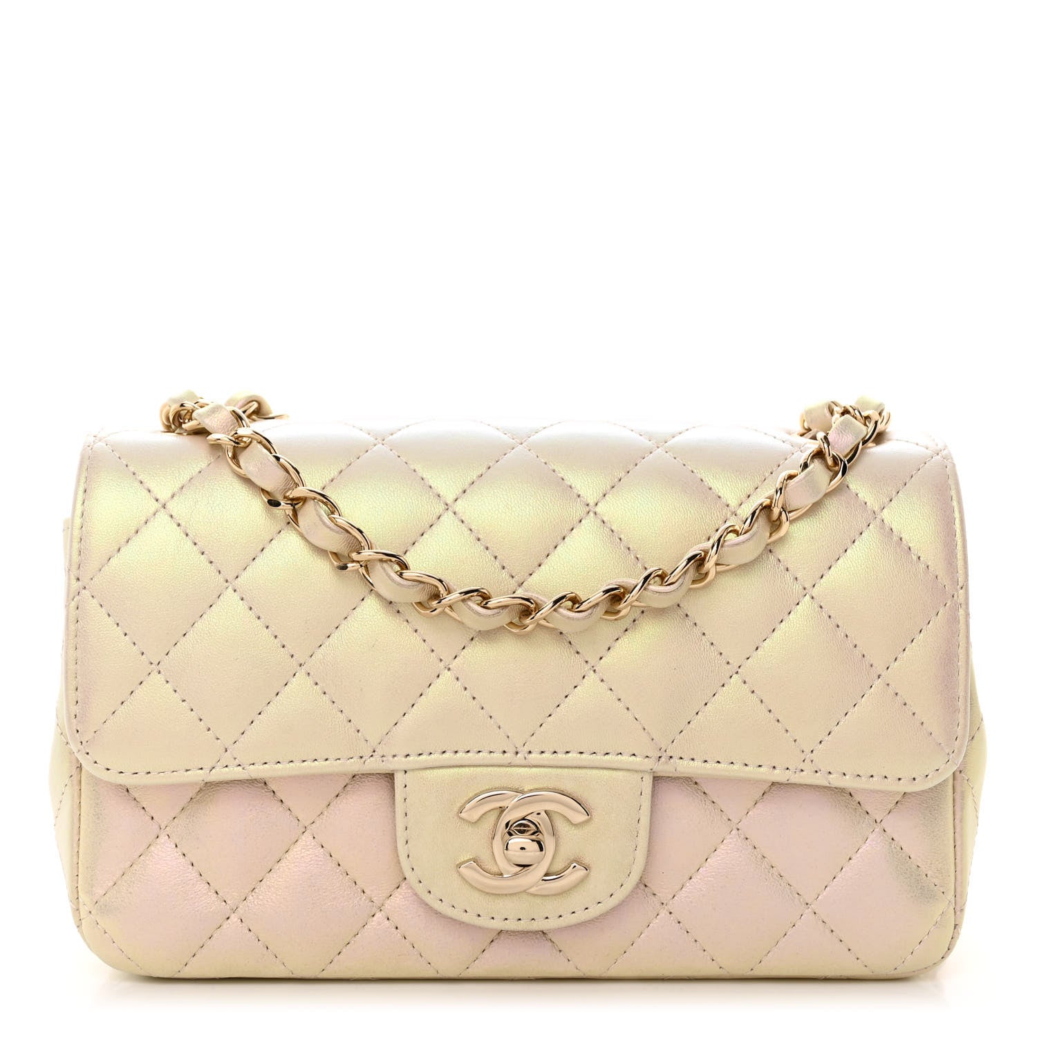 Chanel Iridescent Lambskin Quilted Mini Rectangular Flap Ivory