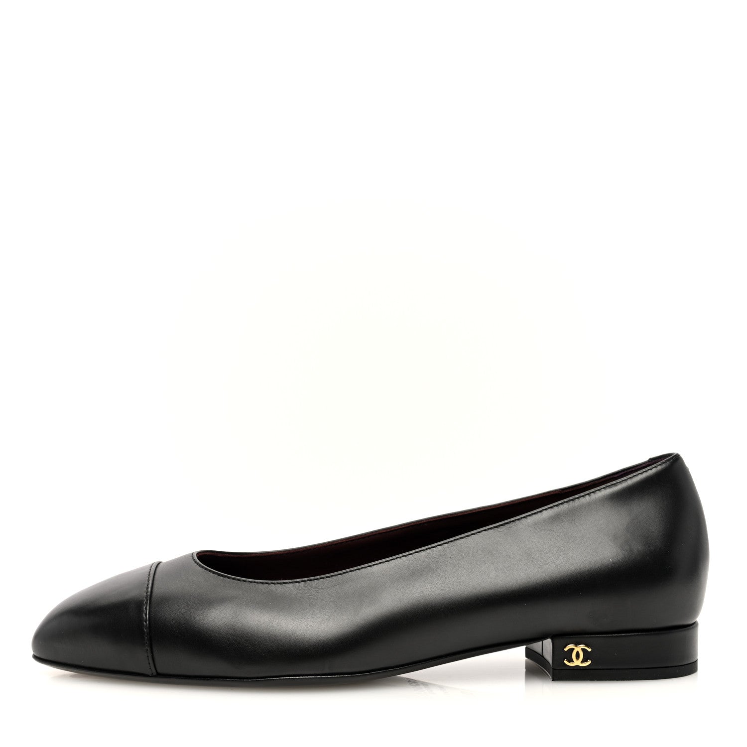 Chanel Lambskin Cap Toe CC Uniform Ballerina Flats 38.5 Black