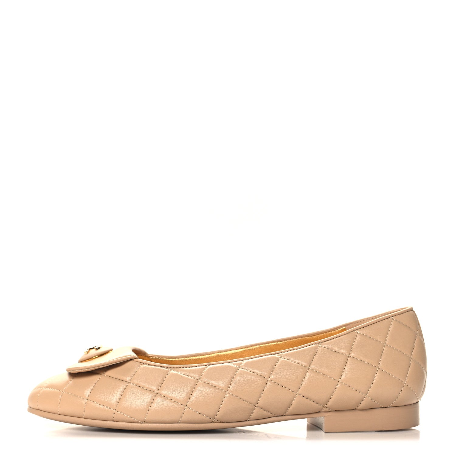 Chanel Lambskin Quilted CC Ballerina Flats 40 Light Beige