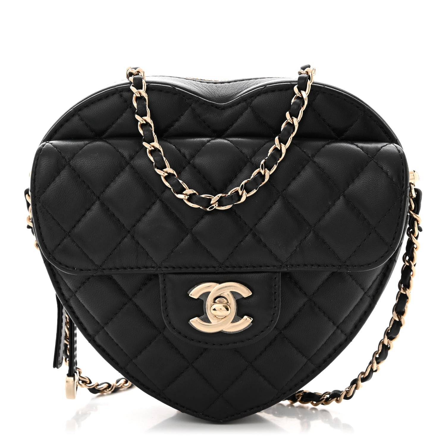 Chanel Lambskin Quilted CC In Love Heart Bag Black