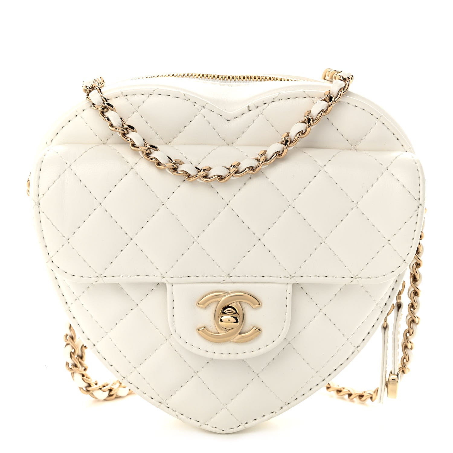 Chanel Lambskin Quilted CC In Love Heart Bag White