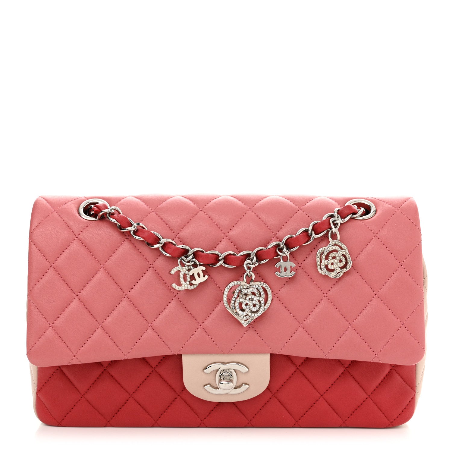 Chanel Lambskin Quilted Tri-Color Medium Valentine Charms Single Flap Pink