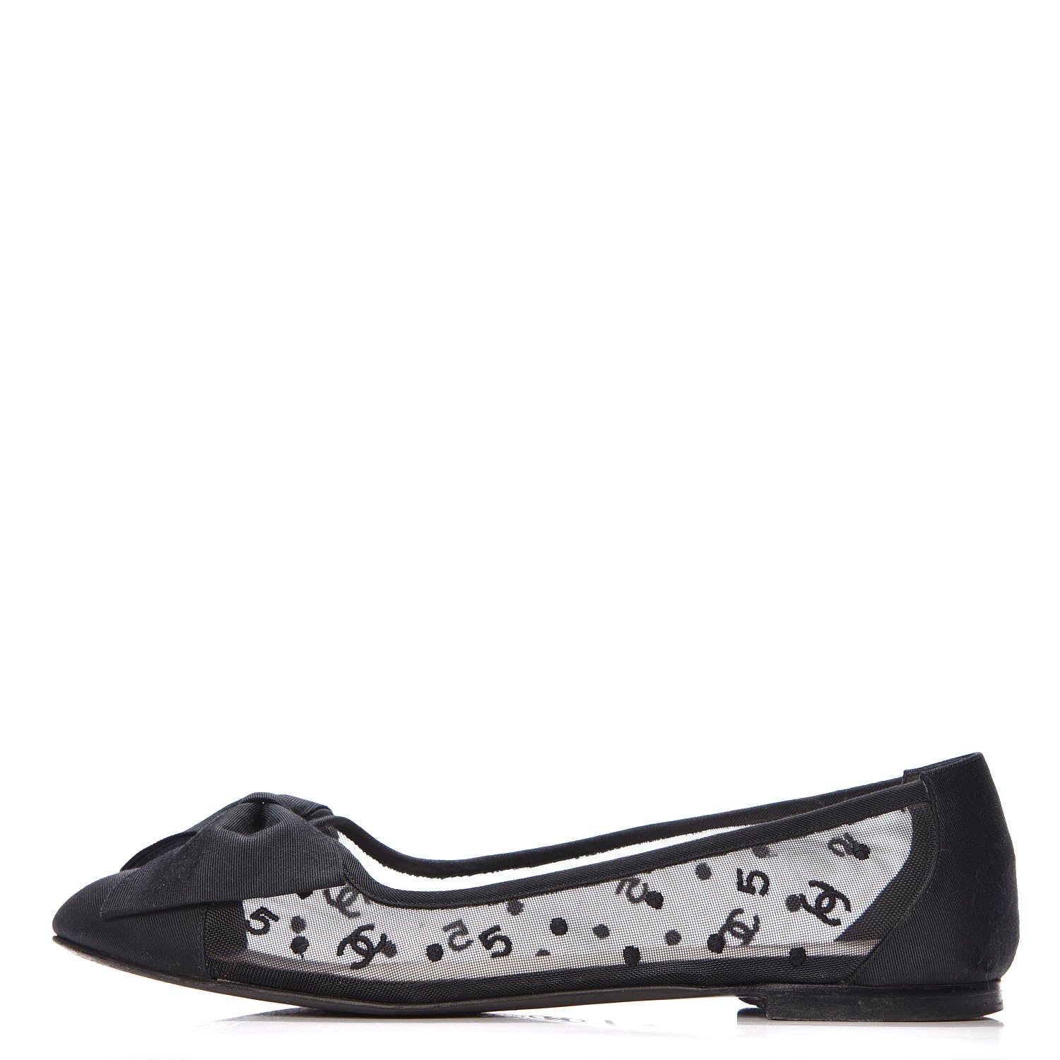 Chanel Mesh Grosgrain Bow CC Ballet Flats 40 Black