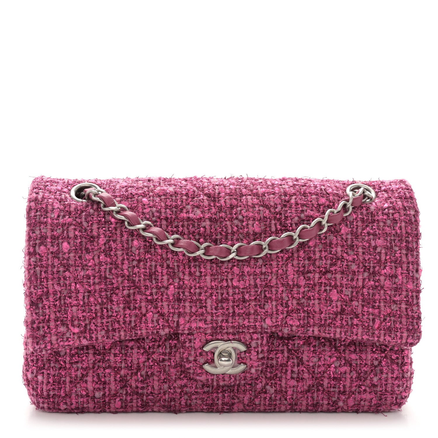 Chanel Metallic Tweed Quilted Medium Double Flap in Pink