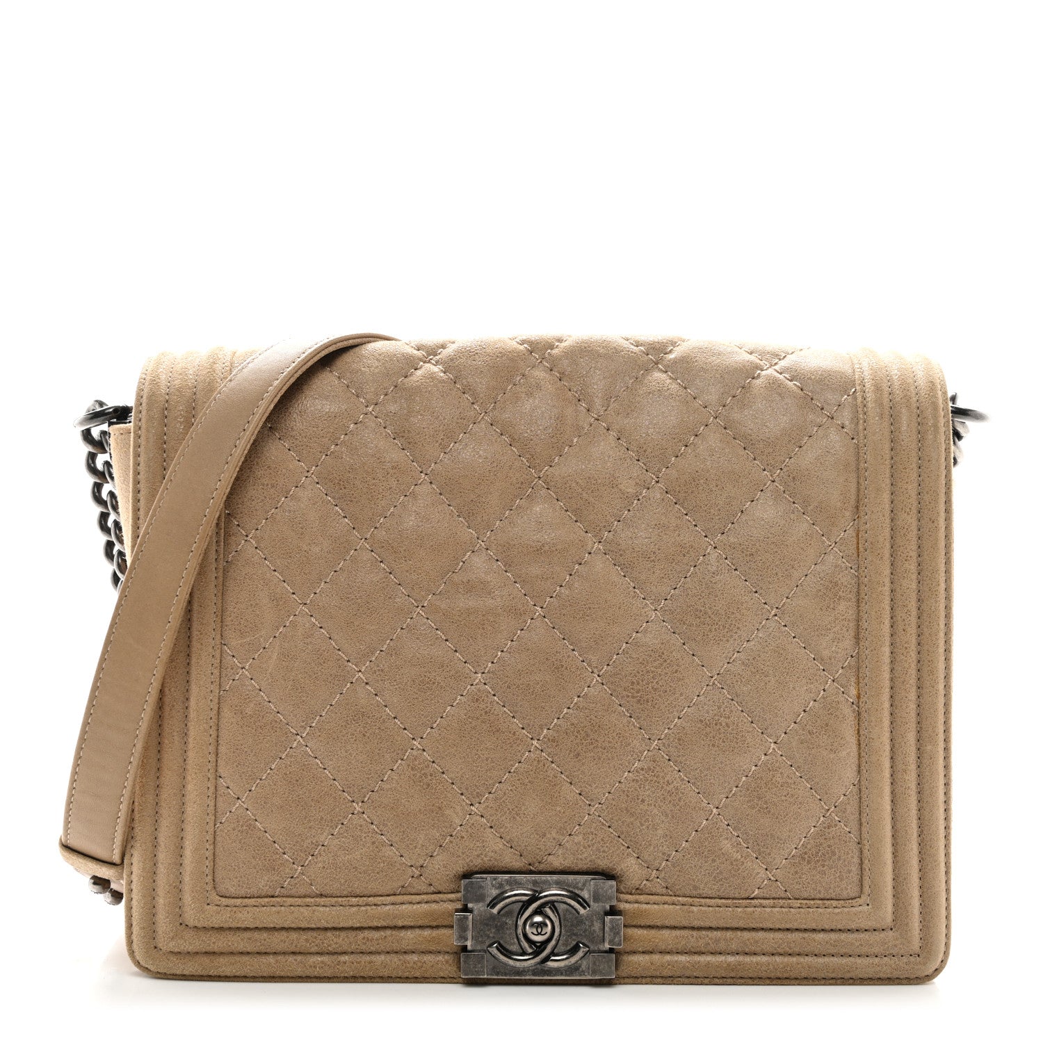 Chanel Nubuck Quilted New Medium Gentle Boy Flap in Beige