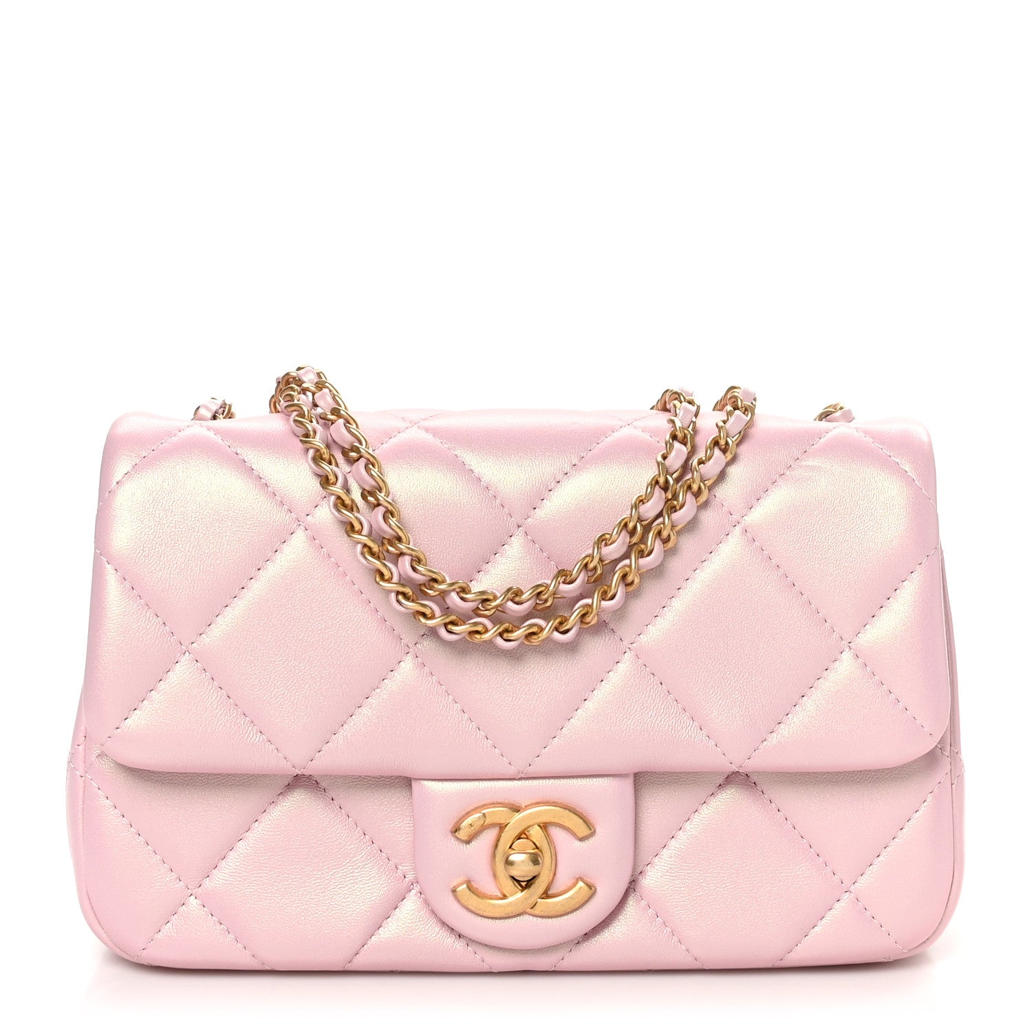 Chanel Pearly Lambskin Quilted Pearl Small Flap Pink