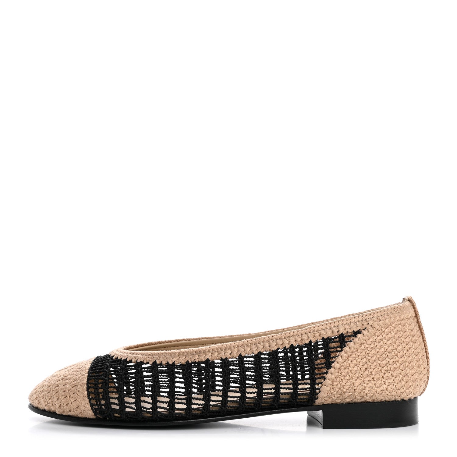 Chanel Raffia Cap Toe Ballerina Flats 36.5 Black Beige