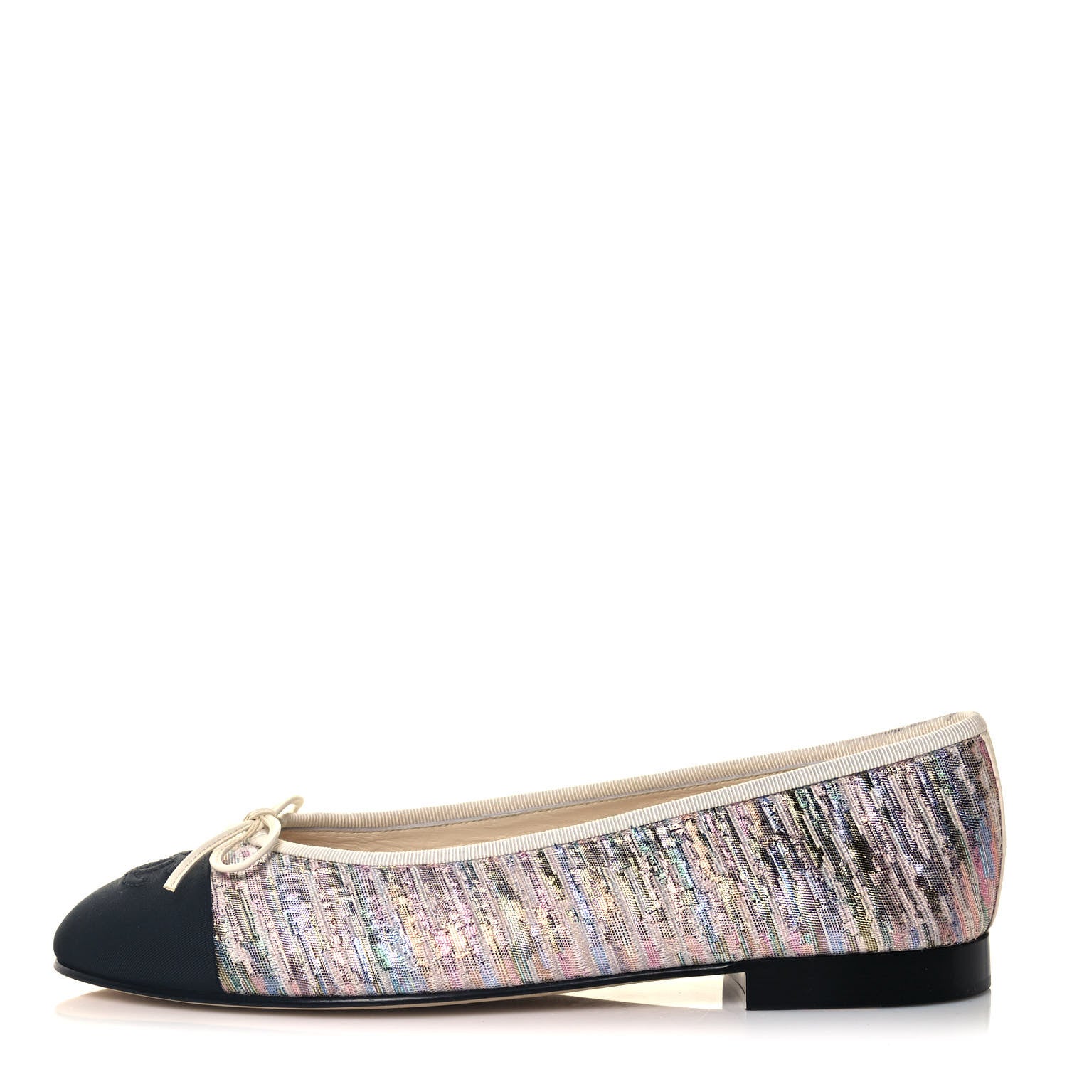 Chanel Sequin Grosgrain Cap Toe Ballerina Flats 39.5 Black Multicolor