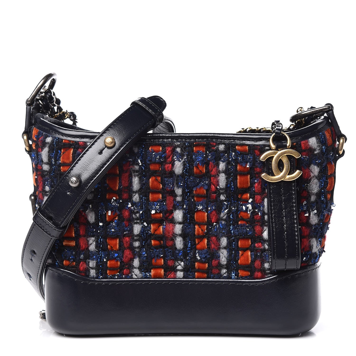 Chanel Tweed Calfskin Small Gabrielle Hobo in Navy