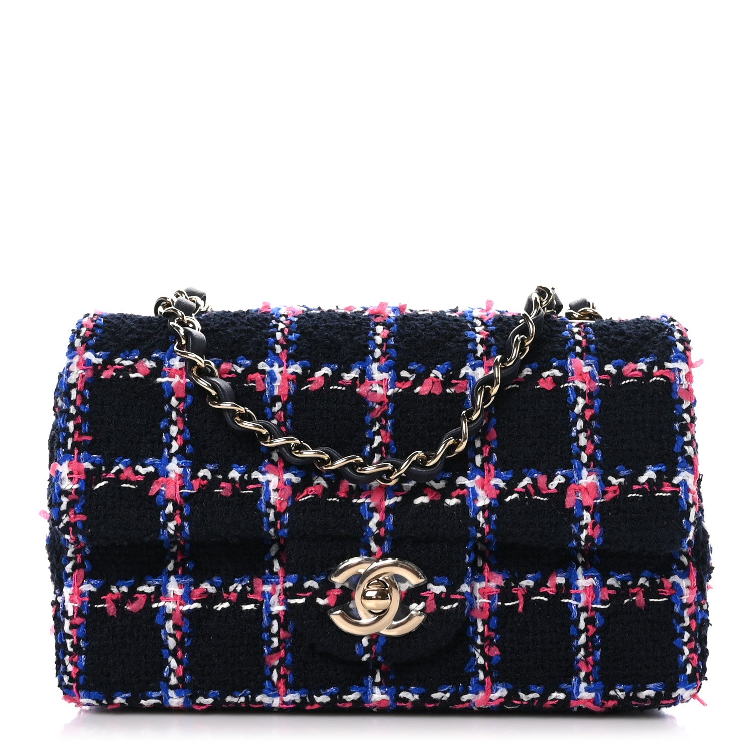 Chanel Tweed Quilted Mini Rectangular Flap in Navy Red Blue White