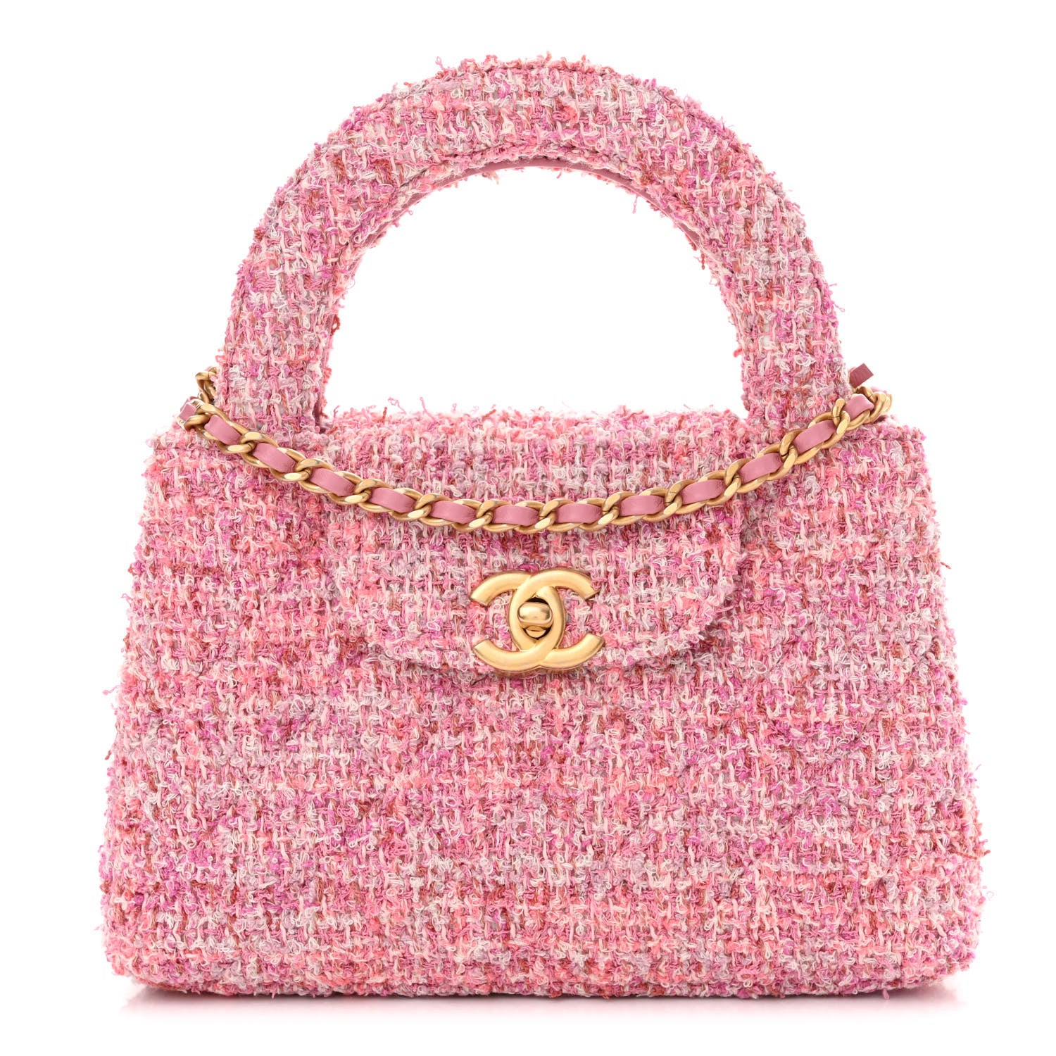 Chanel Tweed Quilted Nano Kelly Shopper in Pink