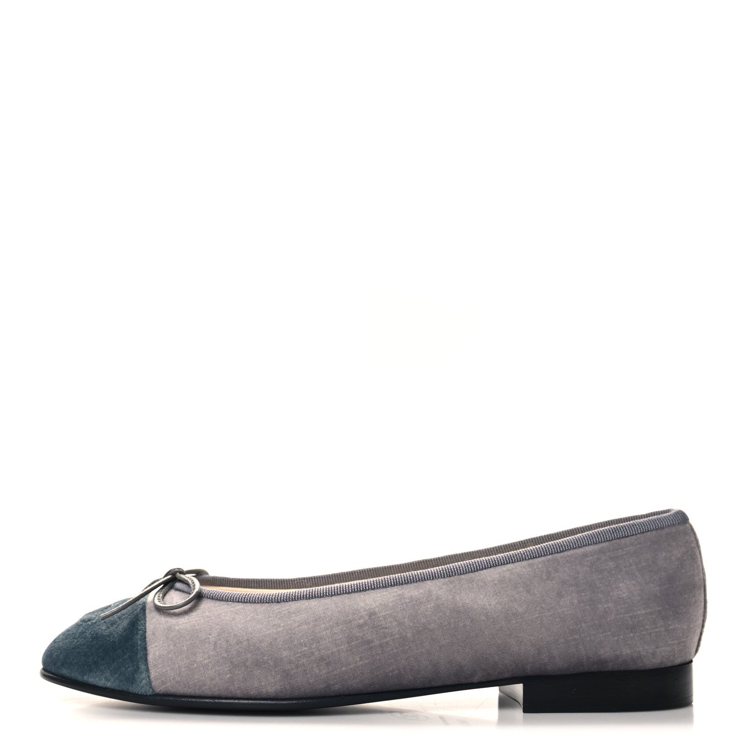 Chanel Velvet Cap Toe Ballerina Flats 36.5 Grey Green