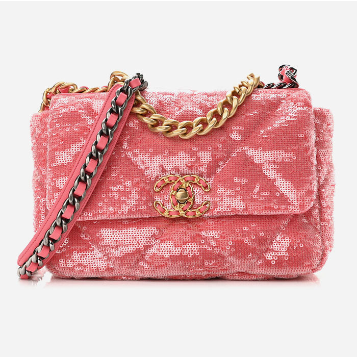 product image of CHANEL Sequin Quilted Medium Chanel 19 Flap Coral FASHIONPHILE