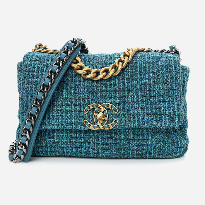 product image of CHANEL Tweed Quilted Medium Chanel 19 Flap Green FASHIONPHILE