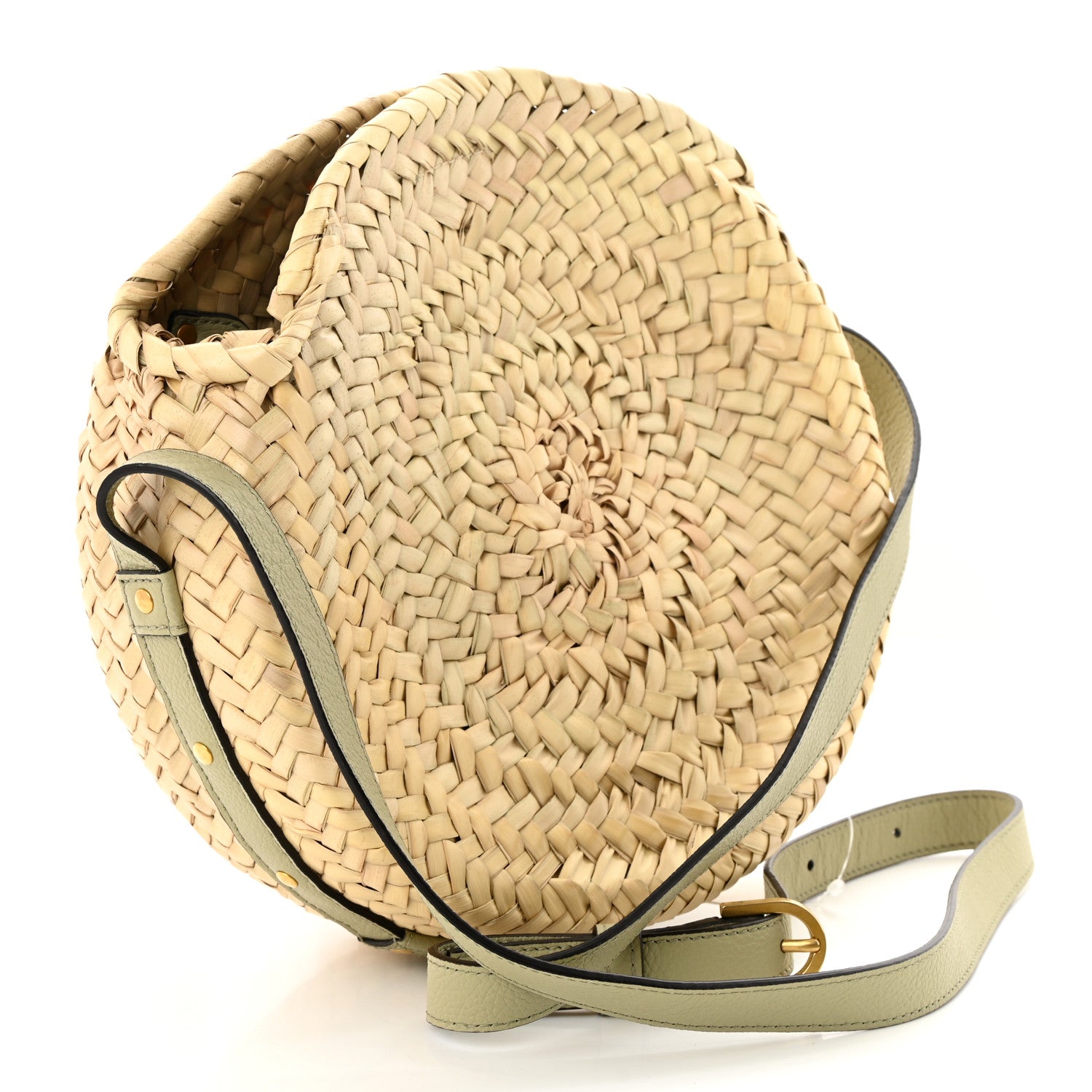Chloe Raffia Small Grain Calfskin Small Marcie Basket Crossbody Faded Green back view