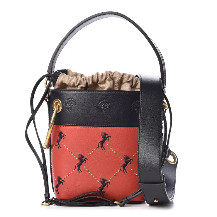 Chloe Smooth Calfskin Little Horses Embroidered Mini Roy Bucket Bag Earthy Red