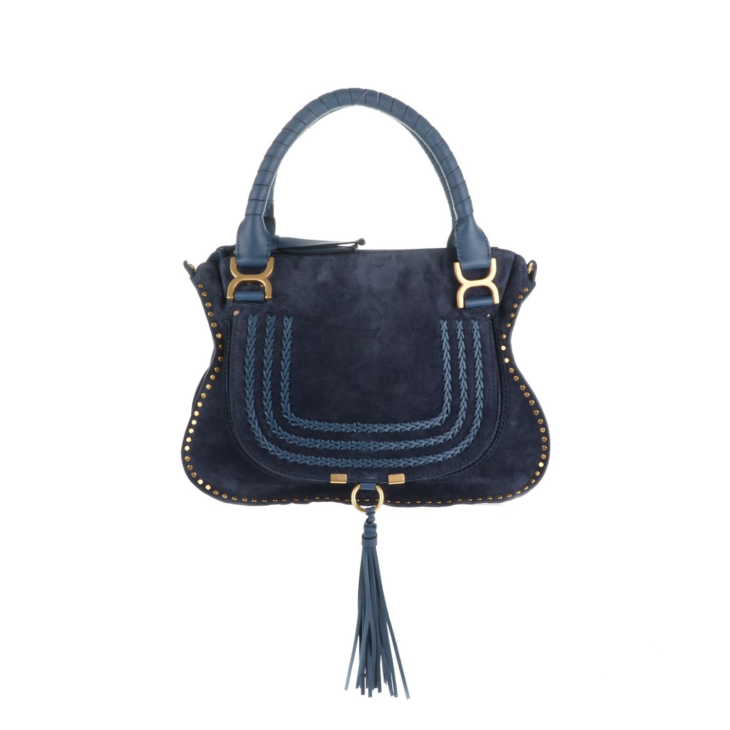 Chloe Suede Calfskin Braided Medium Marcie Satchel in Navy