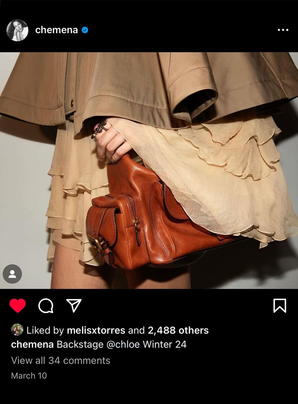 instagram image of new chloe bags as seen on the runway for chloe's fall 2024 collection designed by chemena kamali