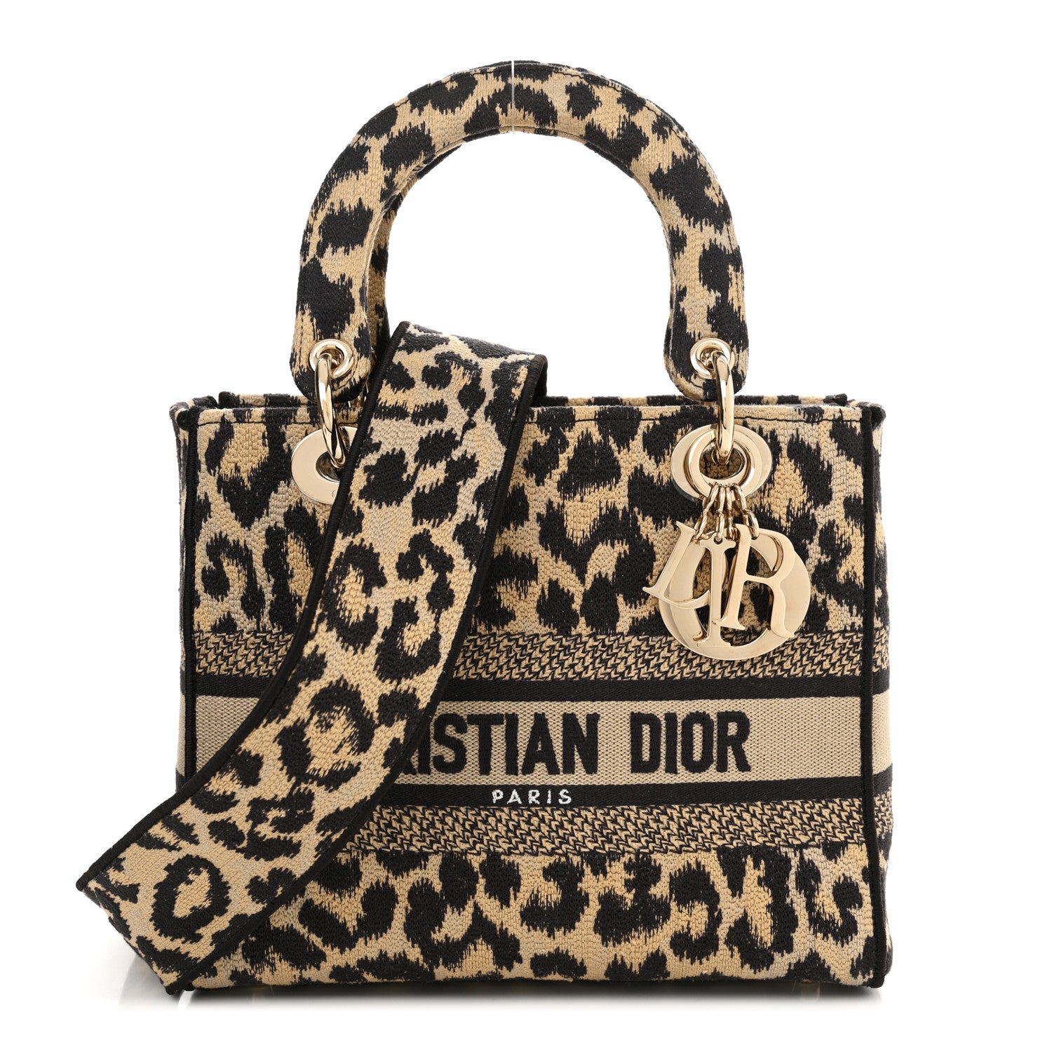 Christian Dior Canvas Medium Mizza Embroidered Lady D-Lite Beige Multicolor