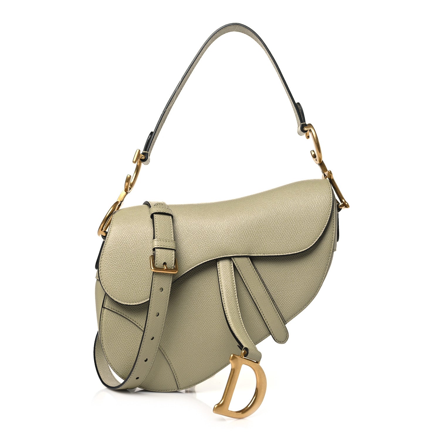 Christian Dior Grained Calfskin Saddle Bag With Strap Sage