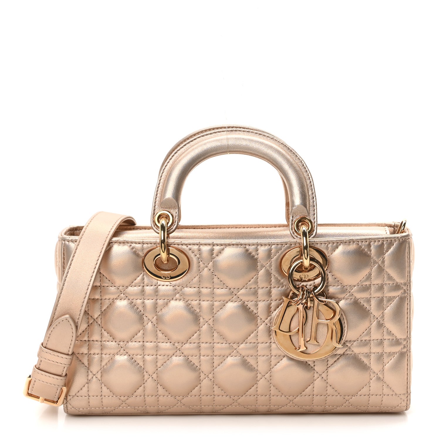 Christian Dior Metallic Lambskin Cannage Medium Lady D-Joy Pink