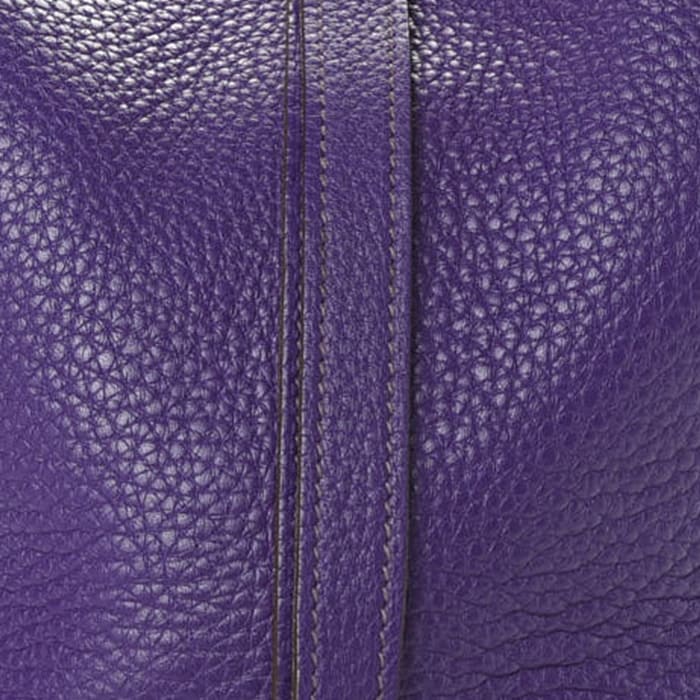 this is a close up swatch image of hermes crocus color on taurillon clemence leather by FASHIONPHILE