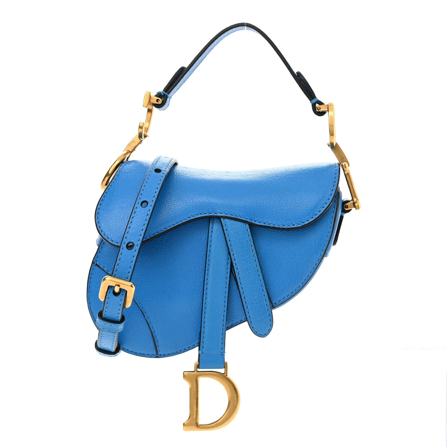 this is an image by FASHIONPHILE of a CHRISTIAN DIOR Goatskin Micro Saddle Bag in the color Blue