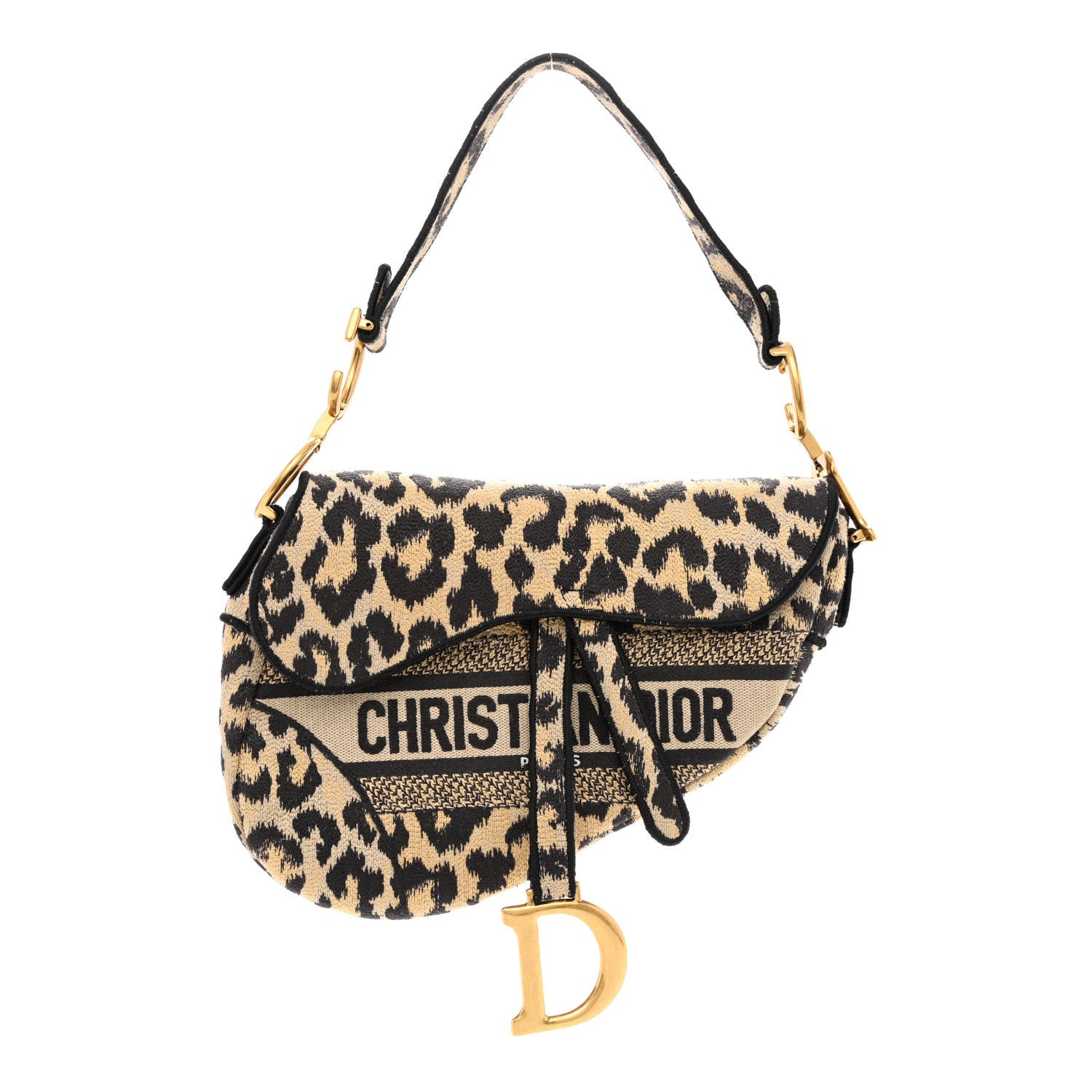this is an image by FASHIONPHILE of a CHRISTIAN DIOR Canvas Mizza Embroidered Saddle Bag in Beige and Black
