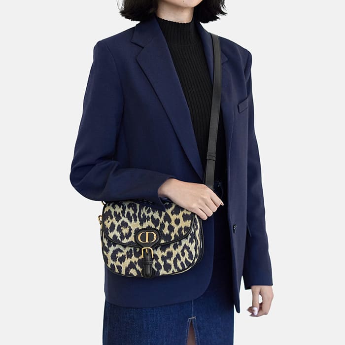 medium leopard jacquard christian dior bobby bag worn as a crossbody by FASHIONPHILE