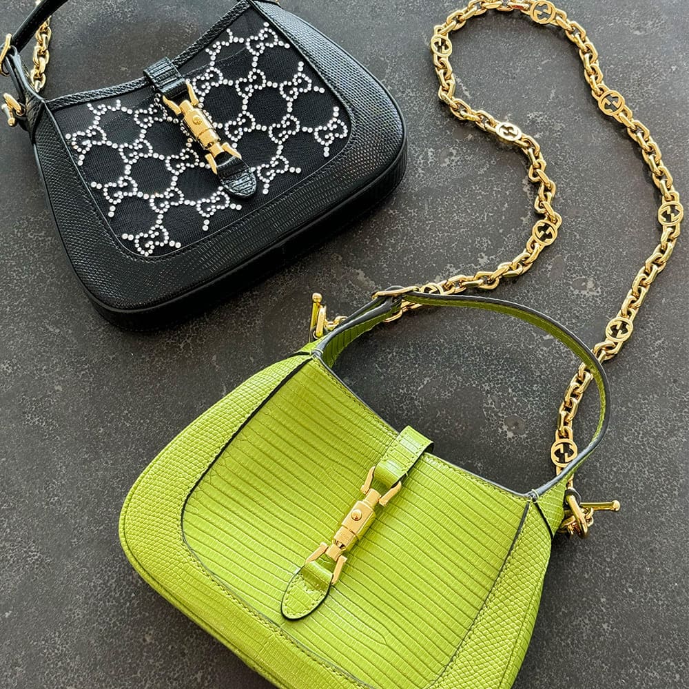 mini gucci jackie 1961 bags in lizard grouped together by FASHIONPHILE