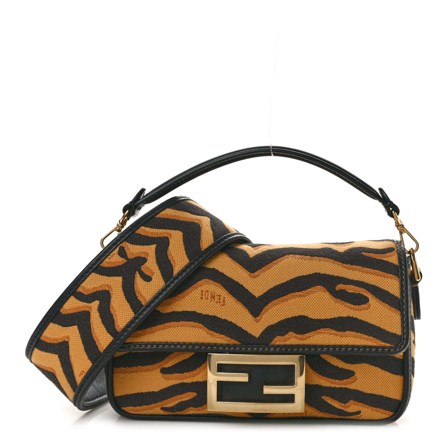 Fendi Canvas Tiger Embroidered Mini Chinese New Year 2021 Baguette Black Dark Yellow