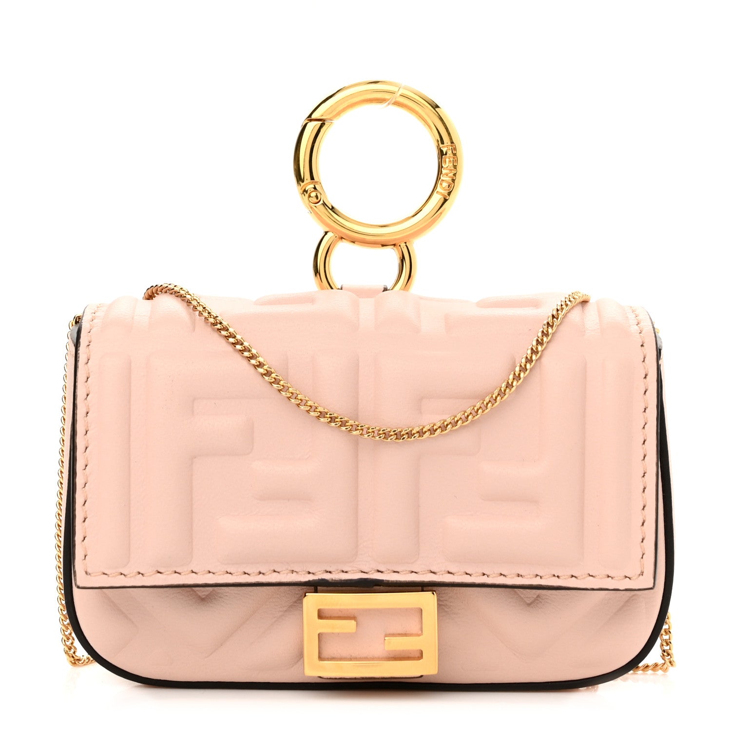 Fendi Nappa Matisse FF Embossed Nano Baguette Charm Rosa Quarzo